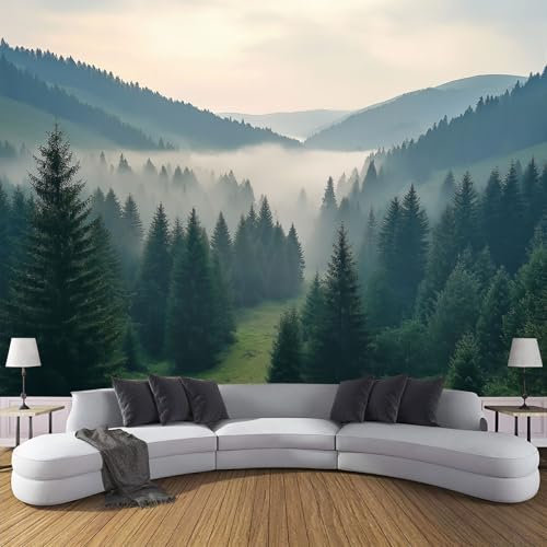 MIATCENRT Papier Peint Panoramique 150X105Cm (L×H), Brume Pinède Papier Peint Tissu De Soie, 3D Effet Décoration Murale Poster, Nature Paysage Tableaux Muraux Photo Trompe L'Oeil Ornament