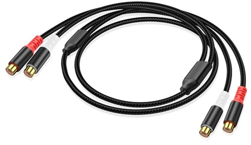 JSADZKJ Câble audio stéréo 2RCA femelle vers 2RCA femelle Câble adaptateur de caisson de basse RCA femelle plaqué or,câble d'extension 2RCA tressé en nylon pour amplificateur,lecteur DVD-2.6Ft