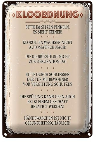 Lustiges Blechschild | Kloordnung | Humorvolle WC-Regeln | Retro-Stil | 30 cm x 40 cm