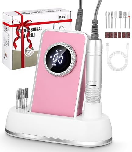 Cexovo Torno para Uñas Profesional 50000RPM,Taladro Eléctrico para Uñas Profesional,Lima Electrica Uñas,Kit de Lima Portátil para Uñas de Gel con Pantalla LED para Hogar y Salón