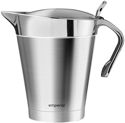 Emperial Gravy Boat with Lid | 1 Litre Stainless Steel Gravy Jug | Double Wall Insulated Thermal Serving Pot for Gravy, Custard, Cream & Sauces