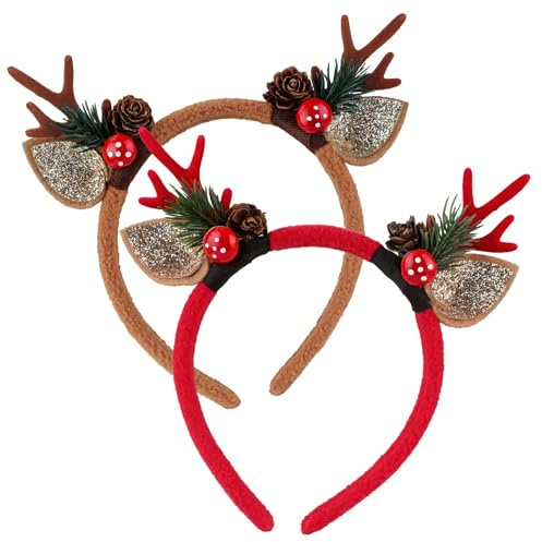 YUYWWAN 2 Stück Rentier Haarreif Weihnachten, Niedlich Rentier Geweih Haarreifen, Weihnachts Kopfschmuck Geweih Haarreif für Kinder Erwachsene Weihnachten Mottoparty Rollenspiel