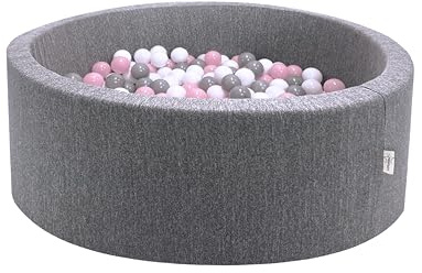 LittleStar® Bällebad mit 250 BPA-freien Bällen für Babys & Kleinkinder ab 10 Monaten | Geprüfte Sicherheit | Waschbar & Rutschfester Boden | grau, 90 x 30 cm, rund | Bälle: rosa-grau-weiß