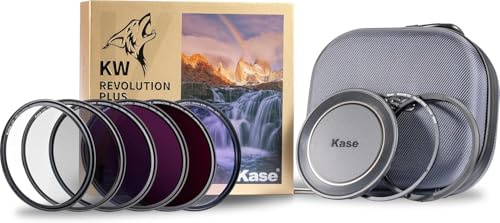 Kase Revolution Plus Mega Magnetic Camera Lens Filter Kit, Shockproof Tempered Optical Glass with Colour-Coded Rings, Includes CPL, ND8, ND64, ND1000, Neutral Night, UV, Cap & Case (49mm)