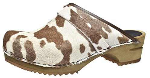 Sanita Caroline offener Clog | Original handgemacht | Leder-Holzclogs für Damen | Braun Kuh | 42 EU