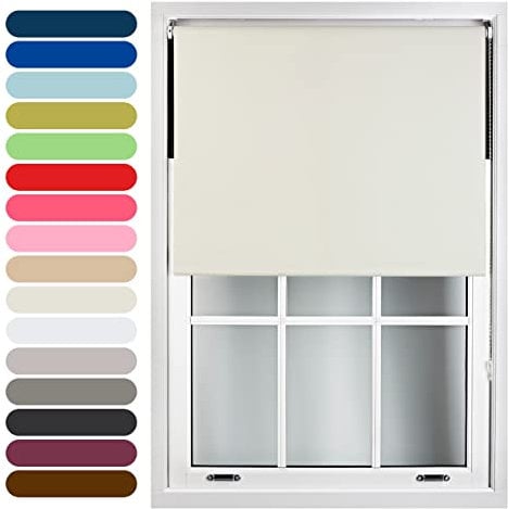 FURNISHED Roller Blinds Thermal Blackout Roller Blind - Trimmable Insulated UV Protection Child Safe Easy Fit Home Office Window Blinds, Cream, 180W x 165H cm