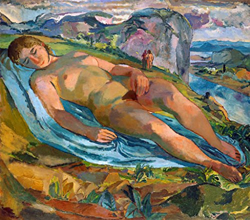 Kunstdruck/Poster: Albert Weisgerber Liegende in Einer Berglandschaft ehem Mutter Erde - hochwertiger Druck, Bild, Kunstposter, 90x80 cm