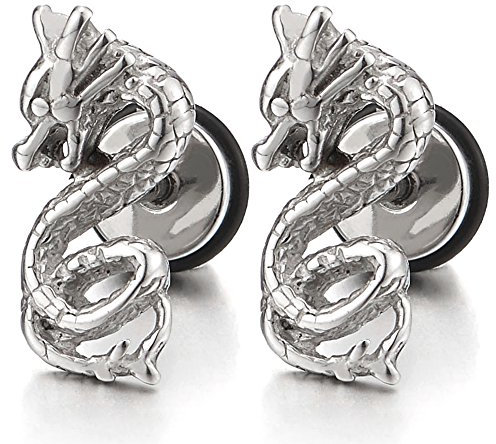 1 Paire Dragon Boucles d'oreilles - pour Homme Garçons - Acier Inoxydable - Revisser