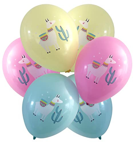 Karaloon 30077-15 I Lama Ballon 28 cm, 15 Stk. I Luftballons pastell I In Rosa, Aqua & Sand bereichern die Lama Helium Luftballons Geburtstag & Partys