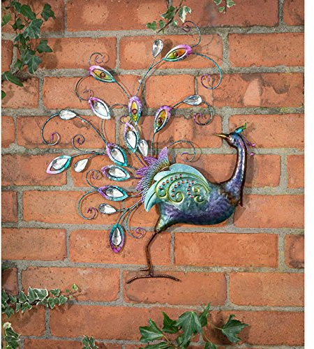 spot on dealz Hand-finished Diamante Peacock Wall Art With Jewel Details - Back Facing