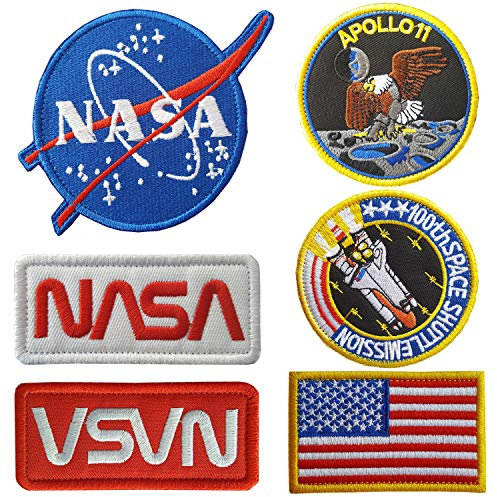 Lightbird NASA Patches 6 Pieces,Embroidered Iron. On/Sew On Space Patches,US Flag Patch (Iron on/Heat Transfer Backing) 1