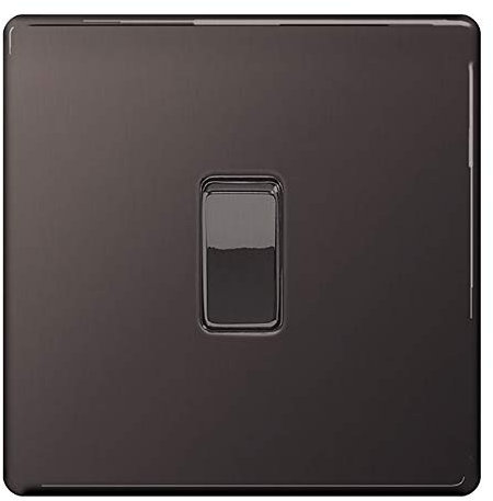 BG Electrical Single Intermediate Wall Light Switch, Screwless Front Plate, Slim Profile, Premium Flatplate, Black Nickel, 20A, 16AX, FBN13