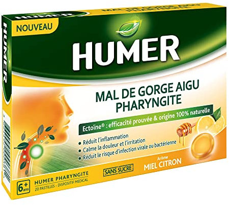 Humer Mal de Gorge Aigu Pharyngite Sans Sucre 20 Pastilles