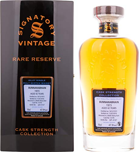 Signatory Vintage BUNNAHABHAIN 42 Years Old RARE RESERVE Cask Strength Collection 1973 47,9% Volume 0,7l in Holzkiste Whisky