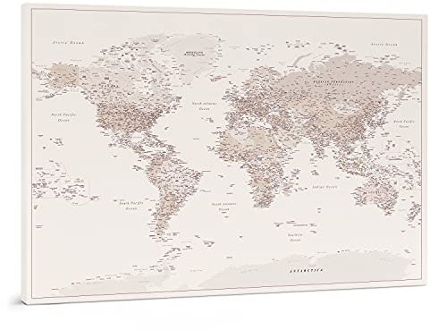 Trip Map Weltkarte Pinnwand - Leinwand Pinnwand Weltkarte mit Pins - Wüstensand, Gelb Farbe - zur Personalisierung - Gerahmte Weltkarte zum Pinnen - 150x100 cm; 120x80 cm; 100x70 cm