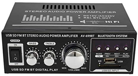 400W Amplificatore di Potenza Audio, Mini Up to 12V / 220V Ricevitore Audio Digitale BT Slot USB SD AMP Lettore MP3 Radio Doppio Ingresso Microfono Doppio Canale per Auto