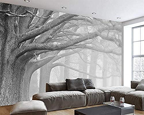 Schwarz Und Weiß Wald Baum Kunst Hintergrund Wanddekoration 3D Tapete Schlafzimmer Wohnzimmer Tapete Wandbild fototapete 3D Tapete effekt Vlies wandbild Schlafzimmer-300cm×210cm