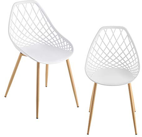 Set de 2 Chaises Designs Chaise de Salle à Manger Siège en Plastique Pieds en Métal Effet Hêtre Couleur Blanche et Effet Hêtre 83 cm