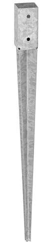 ADGO Einschlagbodenhülse - Pfostenträger 45x45 - Zaunpfostenträger - Bodenanker für Holzpfosten - Feuerverzinkt - Einschlaghülse - Einschlagbodenhülse - Anker 600 mm Gesamtlänge