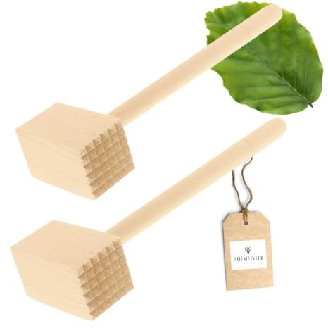 2x HOFMEISTER® Fleischhammer, 100% Naturprodukt, 28 cm, ohne Plastik, stabiler Fleischklopfer klopft jedes Schnitzel weich, massiver Fleischplattierer, Schnitzelklopfer
