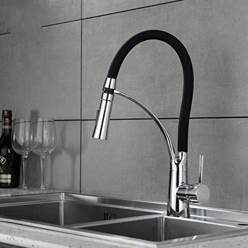 Huin Grifo de cocina abatible Grifos cromados y de color negro Grifo giratorio de 360 ​​grados Grifos de fregadero de cocina de agua caliente fría