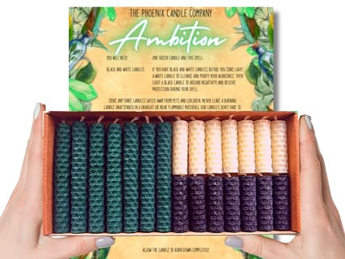 Ambition Bienenwachs-Kerzen, 2 Stück und 10,2 cm, Grün, Schwarz und Weiß, geruchlos, handgerollt, Brenndauer 35 und 80 Minuten