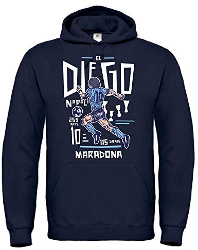 DND DI D'ANDOLFO CIRO Felpa Celebrativa Blu Calcio Napoli Diego Armando M a r a d o n a El pibe de Oro, Stampata Direttamente su Tessuto Taglie da Uomo (L)
