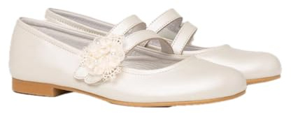 Angelitos Bailarina Tul & Perlas Comunión angelitos Mod.991,fabricación Nacional,100% Piel (Beige, Numeric 35 EU)