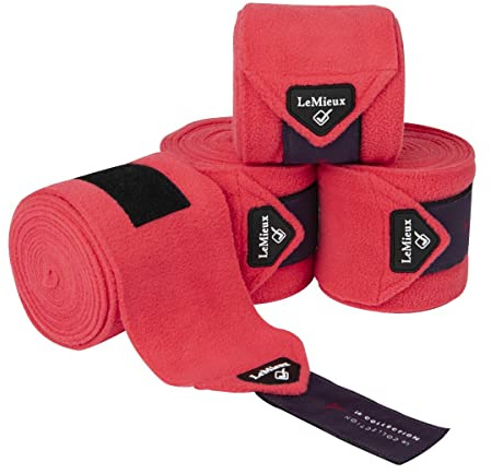 LeMieux Classic Polo Full Exercise Bandages in Papaya with Zipped Case - Soft Fleece Protection Wraps - 3.8 m Long - Pack of 4