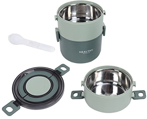 Qcwwy Boîte à Lunch Thermique à 3 Couches, Isotherme Sous Vide étanche, Contenants pour Repas Chauds, Couvercle à Prise Facile, Compartiment Détachable, Boîte à Lunch Portable(Pâte de haricot vert)