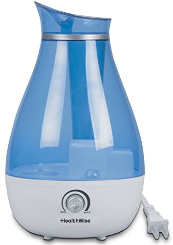HealthWise Cool Mist Ultrasonic Humidifier | For Medium Size Rooms | No Filter Required | 24 Hour Run Time, Blue, 2.6L