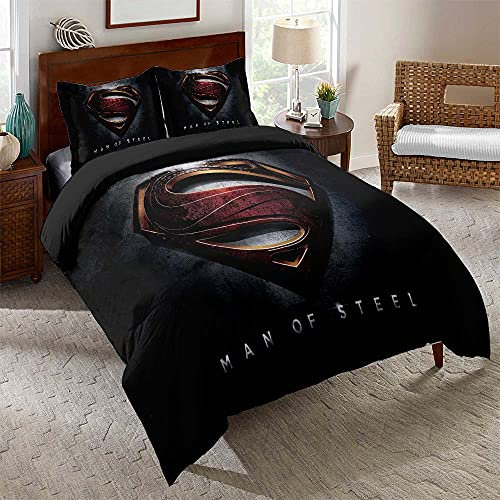Ste-X 100% Natürlicher Bambus, 3-teiliges Justice League, Superman-Bettbezug-Schein-Set Mit Reißverschluss ? Weichste, Kühle Bettwäsche, Perfekt Für Die Hautpflege (135x200cm,Übermensch 03)