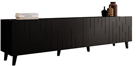 Mirjan24 TV Lowboard Blegino mit 4 Türen, Fernsehschrank, Griffloses Öffnen, Fernsehtisch, TV Schrank, Sideboard, TV Tisch, TV Bank (Schwarz)