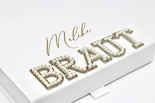 BRAUT Geschenkbox personalisiert mit Wunschnamen und BRAUT Glitzerbuchstaben zum Selberfüllen - Magnetverschluss mit Seidenband personalisiert Hochzeit Junggessellenabschied Bride to be Geschenkidee