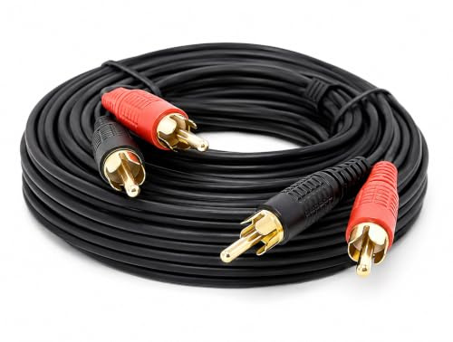 DRUT RCA to RCA Phono Stereo Audio Cable, 20m 65ft Black | Durable, reliable connectors. No drivers needed, plug & play. Great for turntables, amplifiers, TVs, and home Hi-Fi systems.