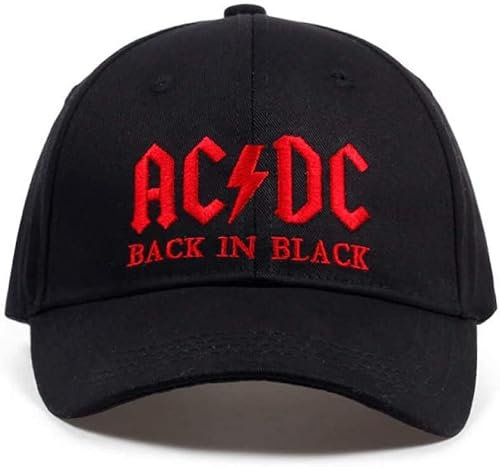 iFii AC/DC Baseball Cap Einstellbare Größe Rock AC/DC Hat Schwarz DJ Hip Hop AC/DC Band Classic Snapback Hat (Rote Buchstaben)