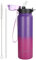 OLDLEY Edelstahl Trinkflasche mit Strohhalm, 1L Isolierte Trinkflasche, Thermosflasche BPA-freie - Auslaufsicher Metall Wasserflaschen Hält Heiß und Kalt für Sport Gym Schule (Violett‌ Rosen,1 Deckel)