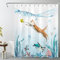 LB Meeresschildkröte Duschvorhang 150x200cm Katze fangen Fisch Antischimmel Wasserdicht Badezimmer Vorhänge, Ankern Sie unter dem Blauen Meer Extra Lange Polyester Stoff Bad Vorhang mit Haken