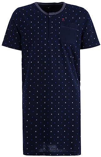 Henry Terre Herren Nachthemd Kurzarm Blatt Rundhals Tasche Schlafshirt Knöpfe, Farbe:Navy, Größe:XL