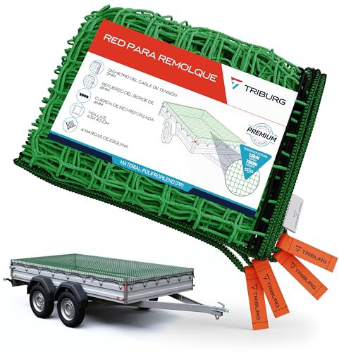 Red para remolques TRIBURG 3,5x8 con Marcas en Las Esquinas y Refuerzo en los Bordes - Red para remolques con Cuerda elástica para una sujeción óptima de la Carga