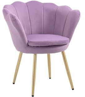 Poltrona Conchiglia Camera da Letto in Velluto Design Moderno, Sedia Classica con Gambe in Metallo Placcato Oro - Poltroncina per Salotto con Seduta Morbida Imbottita Modello Maddina - Violetto