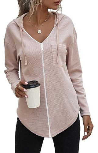 Cuptacc Felpa Donna con Zip 2024 Moda Felpa con Cappuccio Primavera Sport Maglietta Eleganti Albicocca,L 42-44