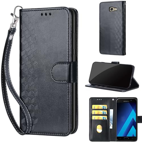 Handyhülle für Samsung Galaxy A5 (2017) Hülle, Würfel Schwarz | Stoßfeste Flip Schutzhülle, Kartenfächer, Standfunktion,Magnetisch, Kunstleder, Klappbar Brieftasche