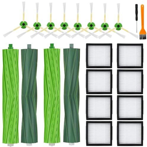 SpeHiate Ersatzteile für iRobot roomba i7 i7+ i3 i3+ i4 i4+ i6 i6+ i8 i8+ j7 E5 E6 E7, Ersatz Zubehör für iRobot e/i/j Serie Saugroboter, 4 Gummibürsten, 8 HEPA Filters, 8 Seitenbürsten