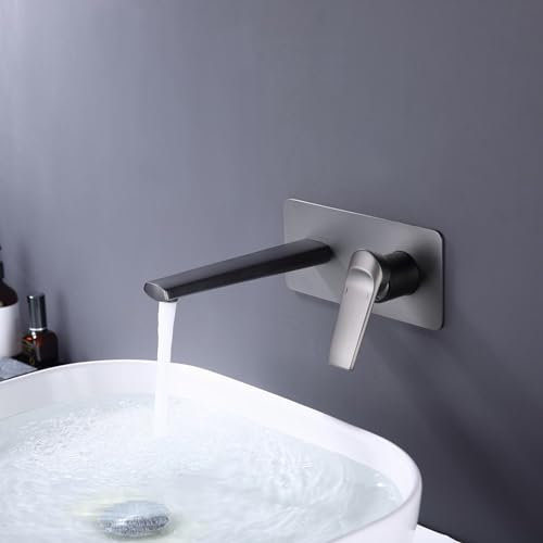 Mitigeur Mural Salle de Bain À Poignée Unique Chaude et Froide Robinet pour Lave Main Wc Robinet Mural G1/2,gris
