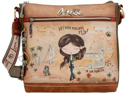 Anekke Peace & Love Square Crossbody Bag Camel