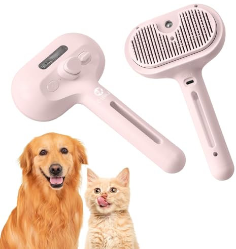 Katzendampfbürste Katzenbürste mit Dampf Katzenhaarbürste Dampfbürste für Katzen Antistatische Katzenbürste Entfernt fliegende Haare Hundebürste mit Entriegelungsknopf und Tank Wiederaufladbare