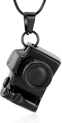 memorial jewelry Cremation Jewelry for Ashes Camera Urn Ashes Necklace for Women Men Urn Pendant Ashes Holder, Black