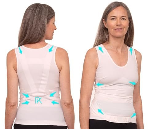 PERCKO - T-Shirt Discret pour Femme - Technologie Brevetée - Soulage le Mal de Dos - Sans Manches - Col Rond - Rose Poudré - Taille H2 P3