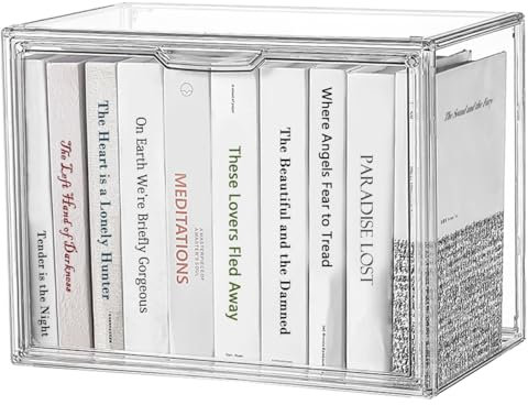 Fox Claw Durchsichtiges Acryl-Bücherregal, Buch-Organizer-Box, tragbare Buchbehälter mit magnetischer Tür, stapelbare Vitrine für Geldbörsen, Handtaschen, Puppen, Spielzeug, Schuhe (transparent, 36 x